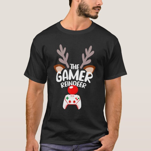 Gamer Reindeer Family Matching Group Christmas Paj T-Shirt (Front)