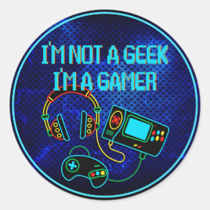 Gamer Retro Neon Blue Classic Round Sticker