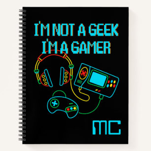 Gamer Retro Neon Monogrammed  Notebook