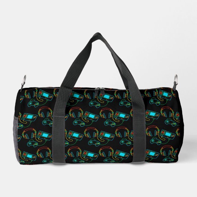 Gamer Retro Neon Pattern  Duffle Bag (Back)
