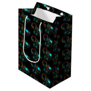 Gamer Retro Neon Pattern Medium Gift Bag