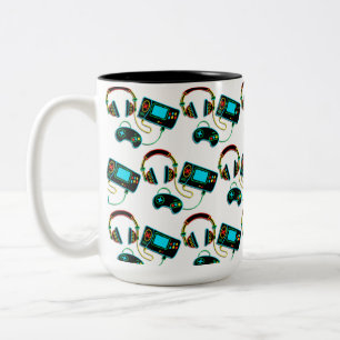 Gamer Retro Neon Pattern Two-Tone Coffee Mug
