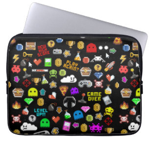 Gamer Retro Pixel Video Gaming Icons Wrapping Pape Laptop Sleeve