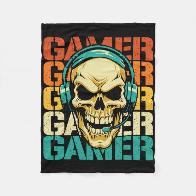 Gamer - Retro Skull Gaming Lover Console Game Vide Fleece Blanket (Front)
