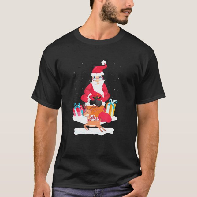 Gamer Santa Claus Sleigh Reindeer Playing Games Xm T-Shirt (Front)