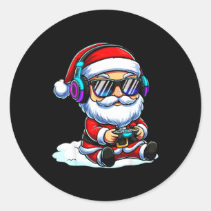 Gamer Santa Video Game Christmas Gaming Classic Round Sticker