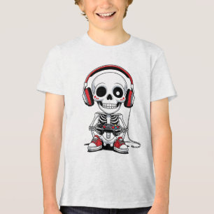 Gamer Skeleton – Funny Halloween Gaming  Tri-Blend Shirt