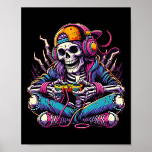 Gamer Skeleton Halloween Girls Teens Women Video G Poster