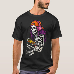 Gamer Skeleton Halloween Girls Teens Women Video  T-Shirt