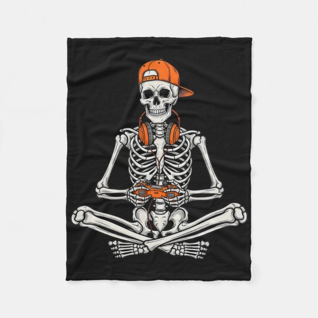 Gamer Skeleton Halloween Video Game Controller Boy Fleece Blanket (Front)