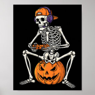 Gamer Skeleton Halloween Video Game Controller Boy Poster