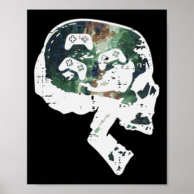 Gamer Skull Funny Video Gaming Men Boys Kids Teens Poster (Front)