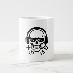 Gamer Skull Headset Pixel Glasses   Bold Black Vec Large Coffee Mug