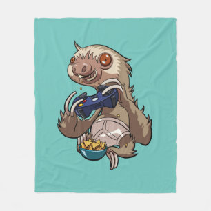 Gamer Sloth Eating Nachos in Underpants Cartoon Fleece Blanket
