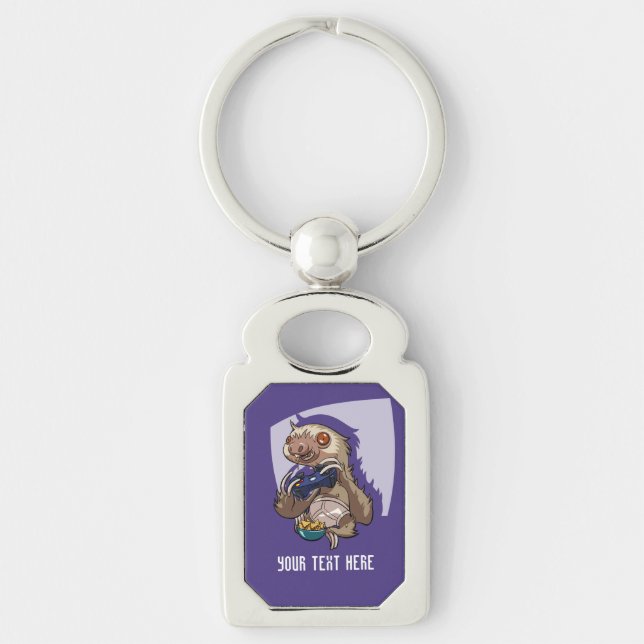 Gamer Sloth Eating Nachos in Underpants Cartoon Key Ring (Front)