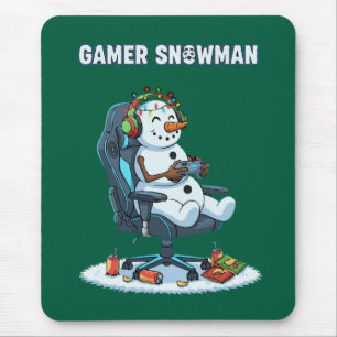 Gamer Snowman Christmas Lights Headset Controller Mouse Mat
