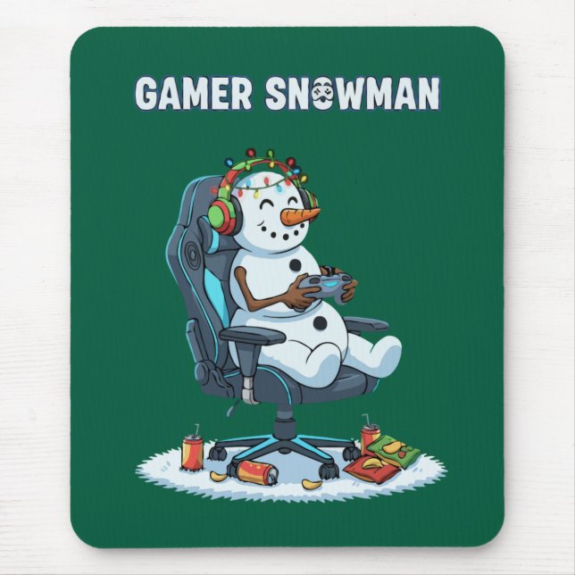 Gamer Snowman Christmas Lights Headset Controller  Mouse Mat (Front)