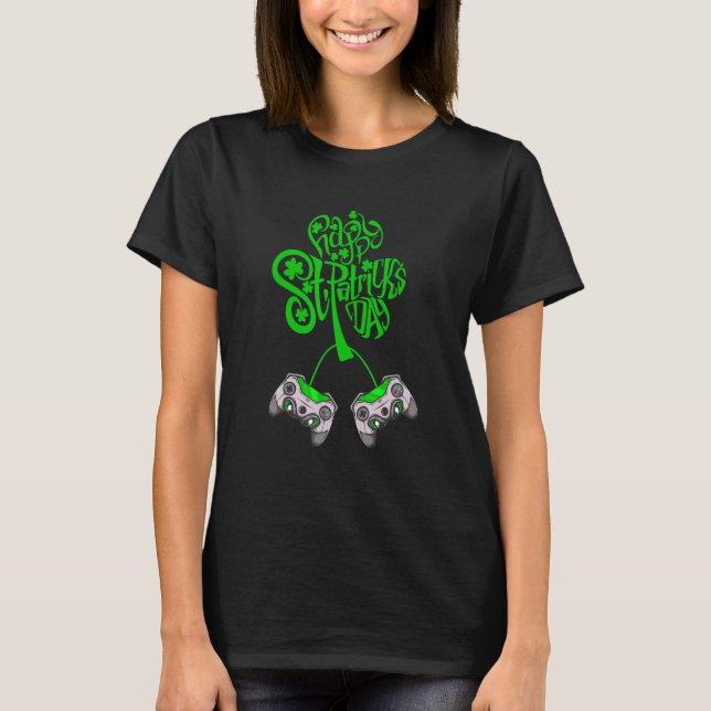 Gamer St Patricks Day Video Game Controller Shamro T-Shirt (Front)