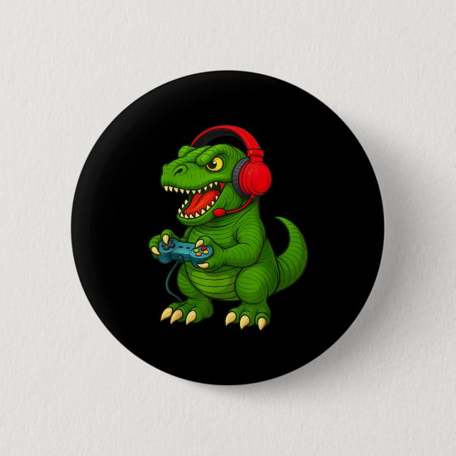 Gamer T Rex Dinosaur Video Games Boys Teen Funny G 6 Cm Round Badge (Front)