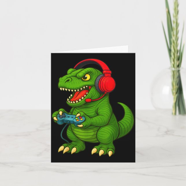 Gamer T Rex Dinosaur Video Games Boys Teen Funny G Card (Front)