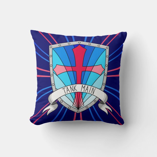 Gamer Tank Main Blue Cartoon Shield Boys Cushion (Front)