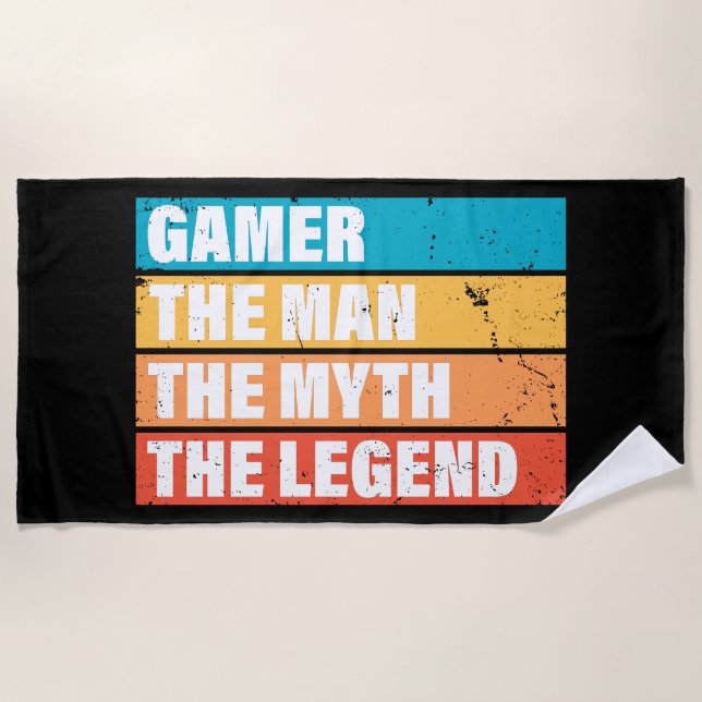 Gamer. The Man. The Myth. The Legend. Beach Towel (Front)