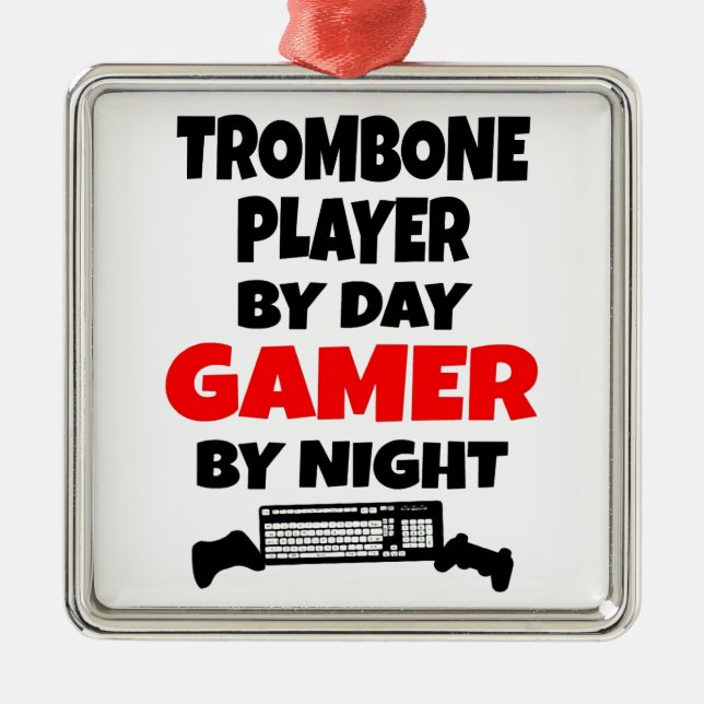 Gamer Trombone Player Metal Tree Decoration (Front)