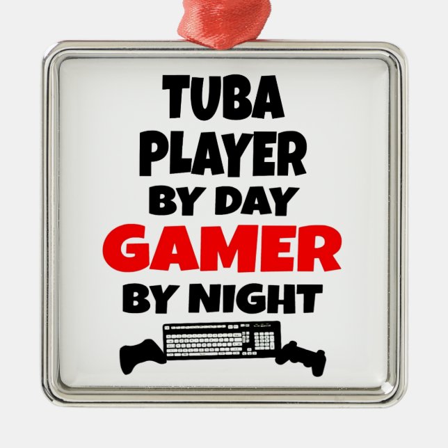 Gamer Tuba Player Metal Tree Decoration (Front)
