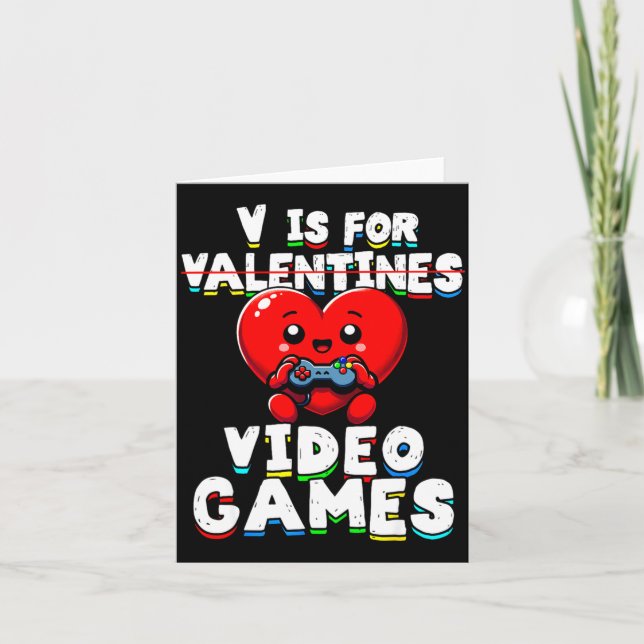 Gamer Valentines V For Video Games Boys Funny Hear Card (Front)