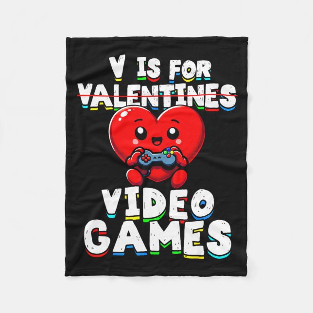 Gamer Valentines V For Video Games Boys Funny Hear Fleece Blanket (Front)