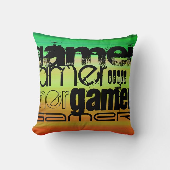 Gamer; Vibrant Green, Orange, & Yellow Cushion (Front)