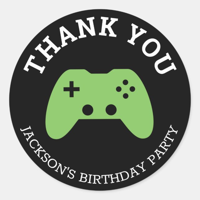 Gamer Video Game Party Thank You Personalised Classic Round Sticker (Front)