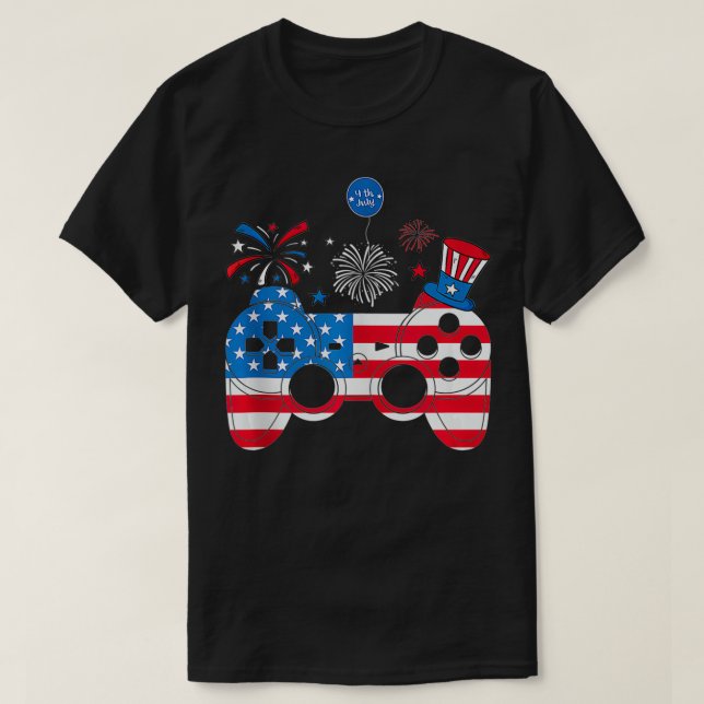 Gamer Video Gaming 4th Of July Funny Men Boys Amer T-Shirt (Design Front)