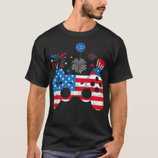 Gamer Video Gaming 4th Of July Funny Men Boys Amer T-Shirt