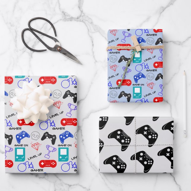 Gamer Video Icons Controllers Pattern Fun Wrapping Paper Sheet (Front)