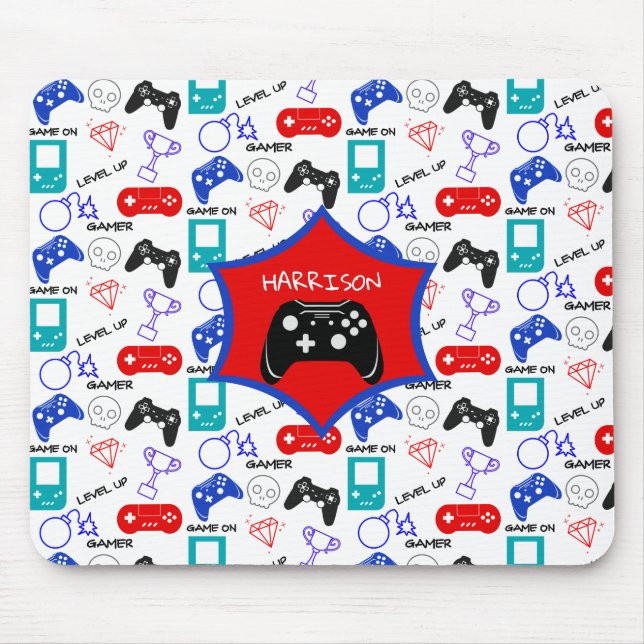 Gamer Video Icons Controllers Pattern Personalised Mouse Mat (Front)