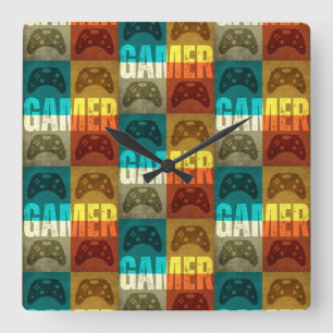 GAMER VINTAGE VIDEO GAME CONTROLLER    SQUARE WALL CLOCK