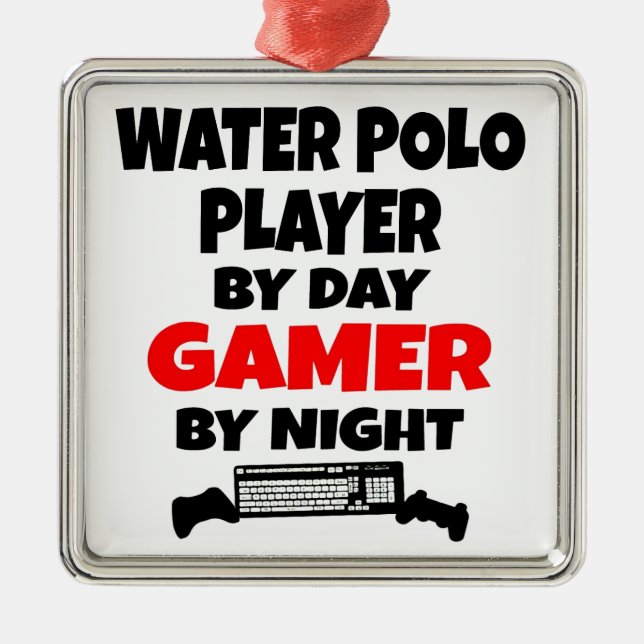 Gamer Water Polo Player Metal Tree Decoration (Front)
