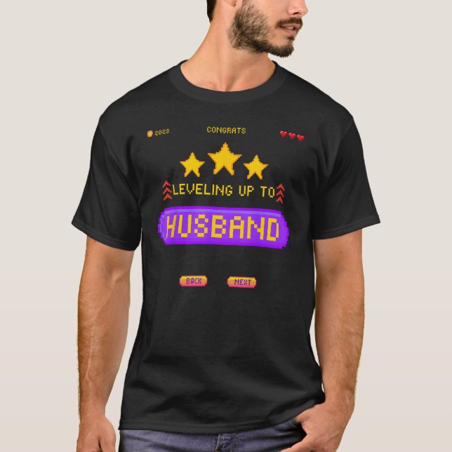Gamer Wedding Levelling Up to Husband Bachelor Par T-Shirt (Front)
