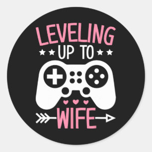 Gamer Wife Mum Levelling Up To Wife Gaming Bride A Classic Round Sticker