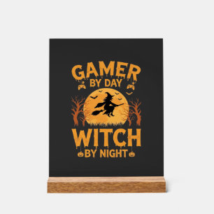 Gamer Witch Halloween Gaming Design Acrylic Sign