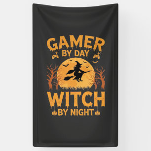 Gamer Witch Halloween Gaming Design Banner