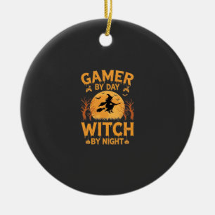 Gamer Witch Halloween Gaming Design Ceramic Tree Decoration
