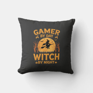 Gamer Witch Halloween Gaming Design Cushion