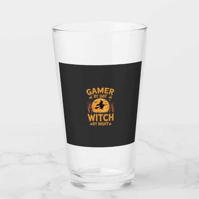 Gamer Witch Halloween Gaming Design Glass (Front)