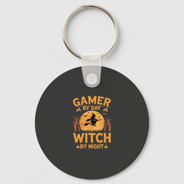 Gamer Witch Halloween Gaming Design Key Ring (Front)