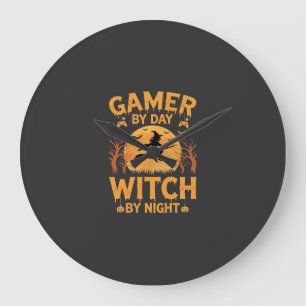 Gamer Witch Halloween Gaming Design Large Clock
