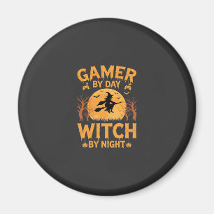 Gamer Witch Halloween Gaming Design Magnet