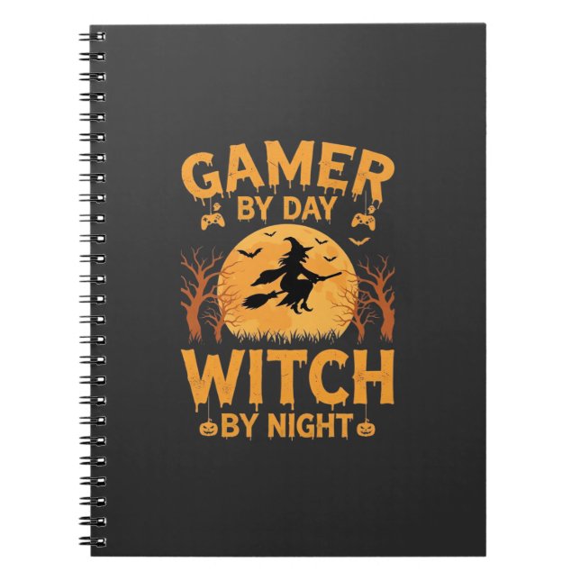 Gamer Witch Halloween Gaming Design Notebook (Front)