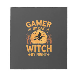 Gamer Witch Halloween Gaming Design Notepad